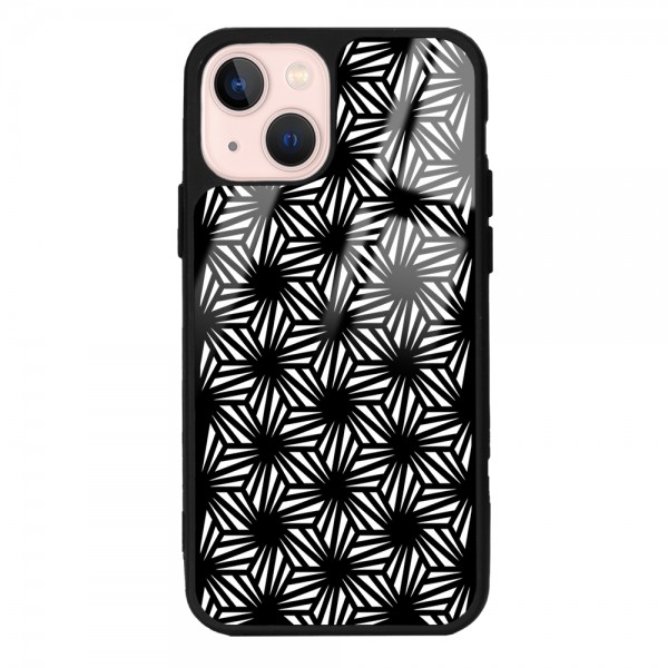 White and Black Geometrik Tasarımlı Glossy Telefon Kılıfı