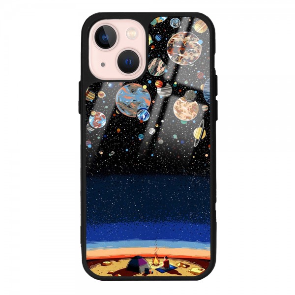 Gezegenler Altında Kamp Tasarımlı Glossy Telefon Kılıfı