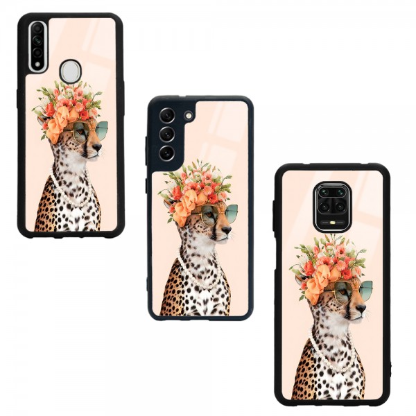 İnfluencer Leopar Kedi Tasarımlı Glossy Telefon Kılıfı
