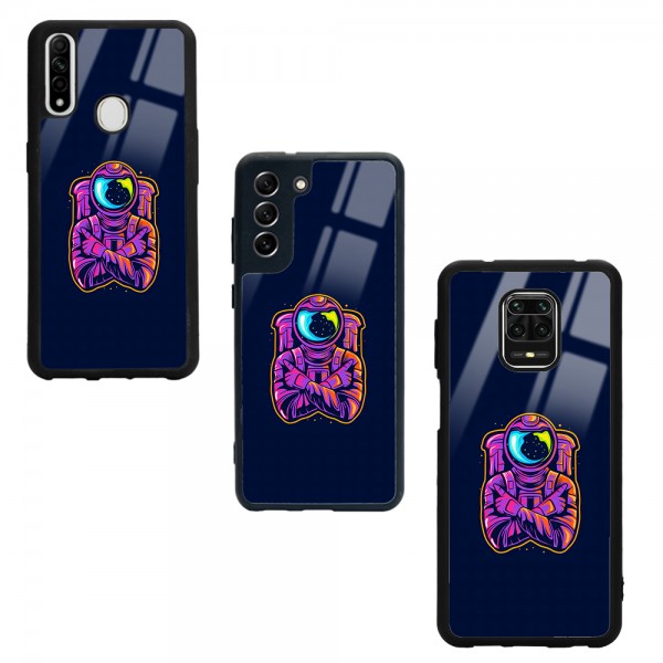 Neon Astronot Tasarımlı Glossy Telefon Kılıfı