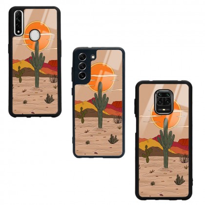 Retro Kaktüs Güneş Tasarımlı Glossy Telefon Kılıfı
