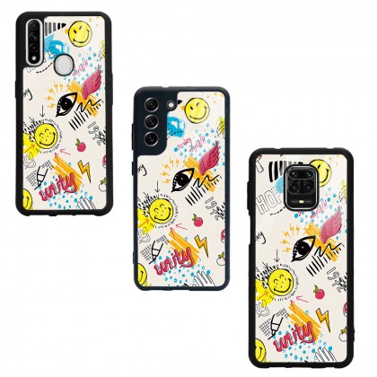 Doodle Emoji Tasarımlı Glossy Telefon Kılıfı