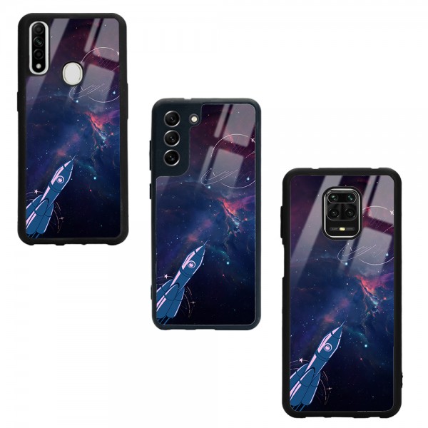 Space Rocket Tasarımlı Glossy Telefon Kılıfı