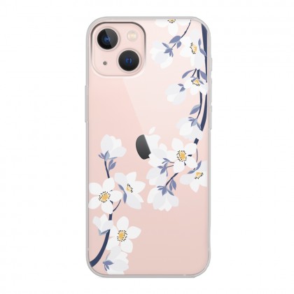 Art White Flowers Tasarımlı Şeffaf Telefon Kılıfı