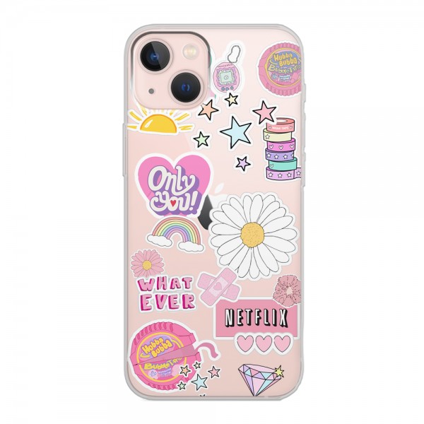 Pink Sticker Tasarımlı Şeffaf Telefon Kılıfı