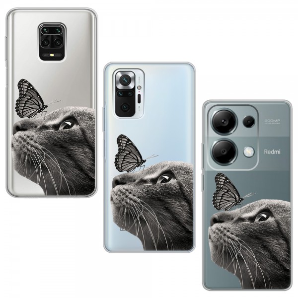 Kelebek Kedi Tasarımlı Şeffaf Telefon Kılıfı