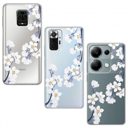 Art White Flowers Tasarımlı Şeffaf Telefon Kılıfı