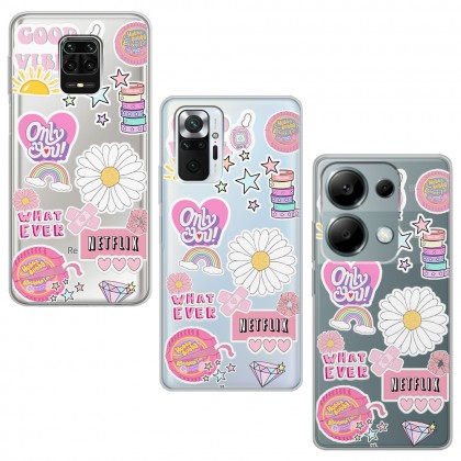Pink Sticker Tasarımlı Şeffaf Telefon Kılıfı