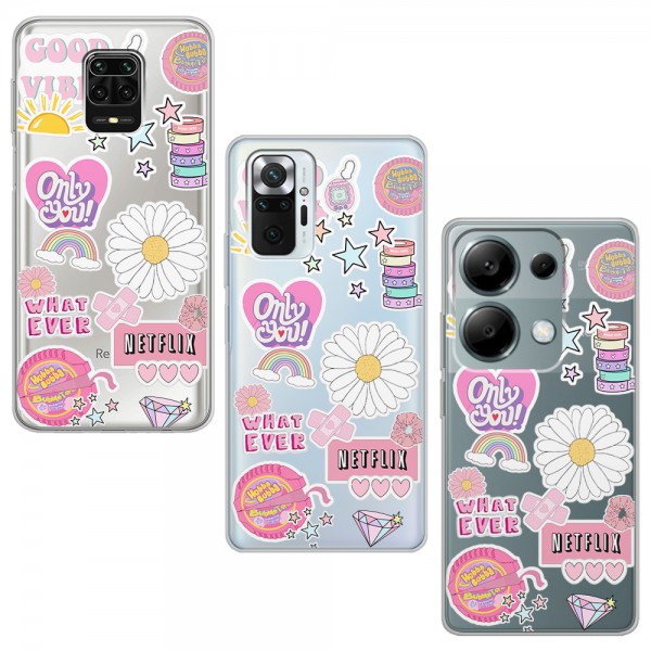 Pink Sticker Tasarımlı Şeffaf Telefon Kılıfı